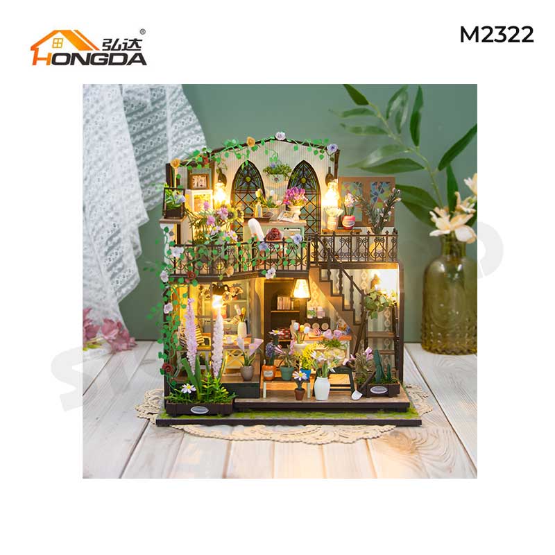 Bộ đồ chơi sáng tạo DIY mô hình thu nhỏ có đèn Cửa tiệm hoa tươi của Darcy HONGDA-M2322