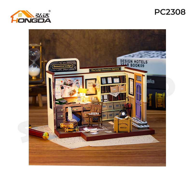 Bộ đồ chơi sáng tạo DIY mô hình thu nhỏ có đèn Phòng làm việc của Sherlock Holmes HONGDA-PC2308