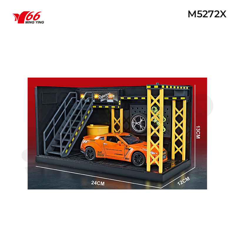 Xe hợp kim tỷ lệ 1:32 Nissan GTR mầu cam + Décor gara sửa chữa - MY66-M5272X - O 